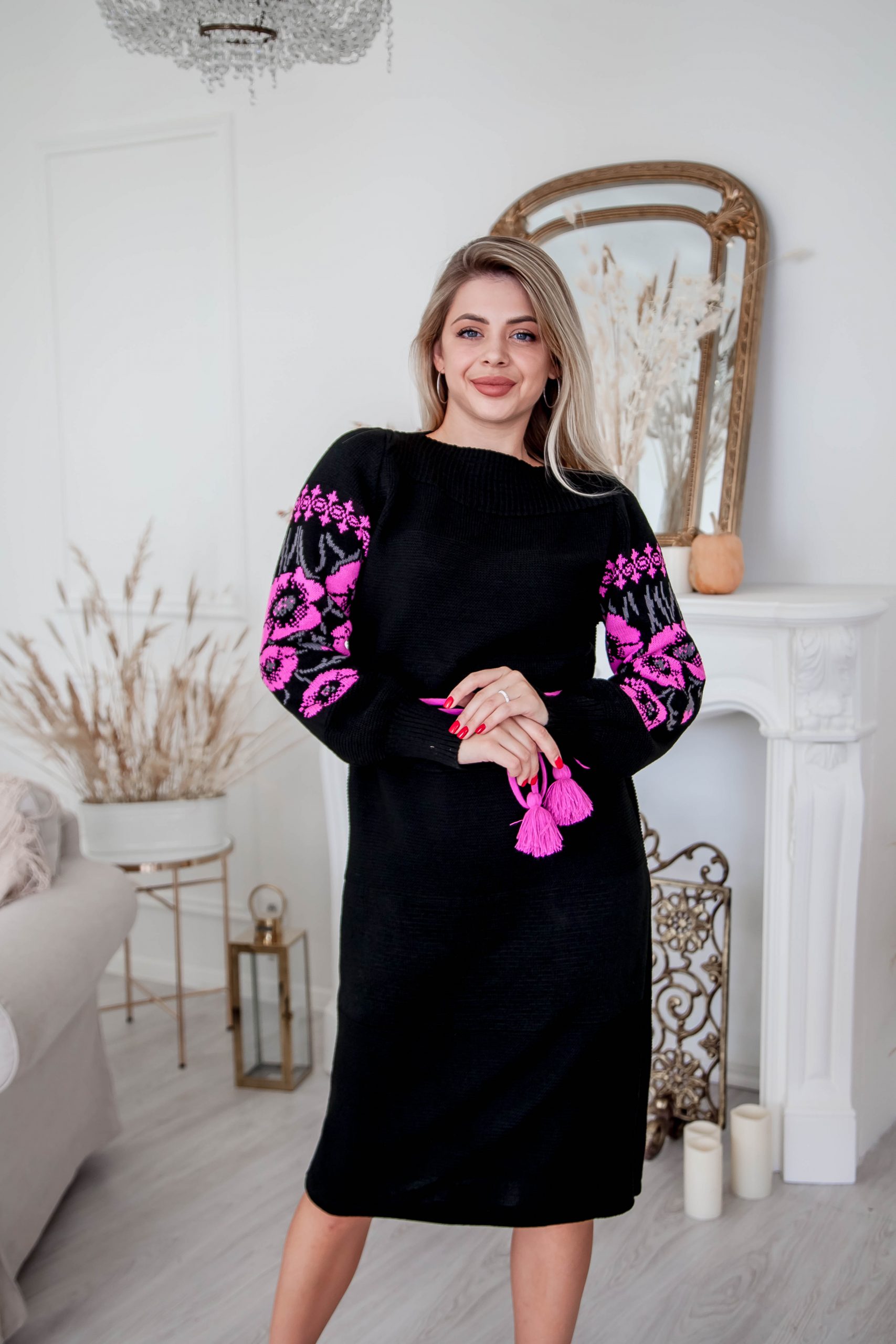 В’язана сукня Маки (чорно-рожева)