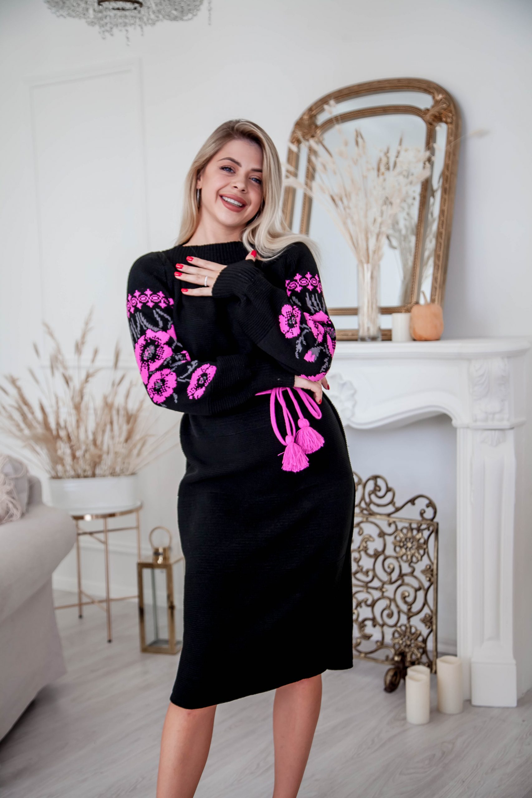 В’язана сукня Маки (чорно-рожева)
