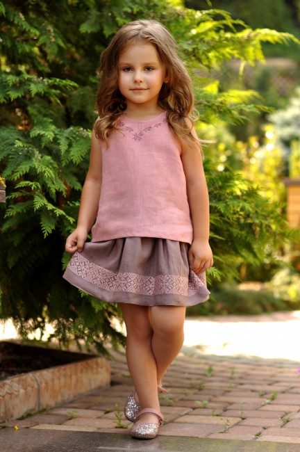 Вишиванка і спідничка для дівчинки Віолетта (рожева)