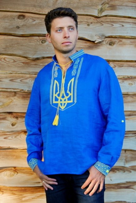Чоловіча вишиванка Тризуб (синя)