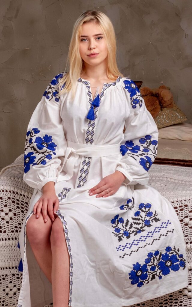 Сукня Паризький Букет (біло-синя)