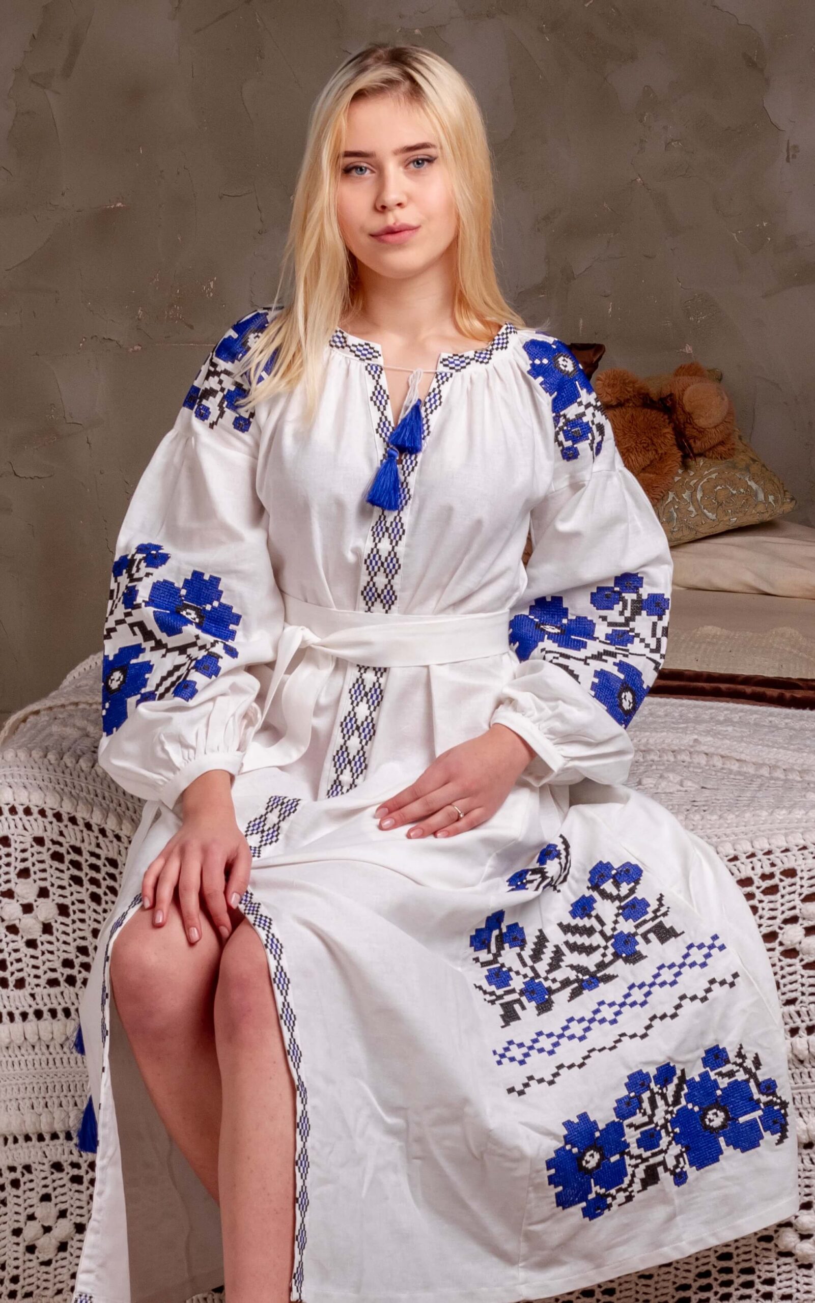 Сукня Паризький Букет (біло-синя)