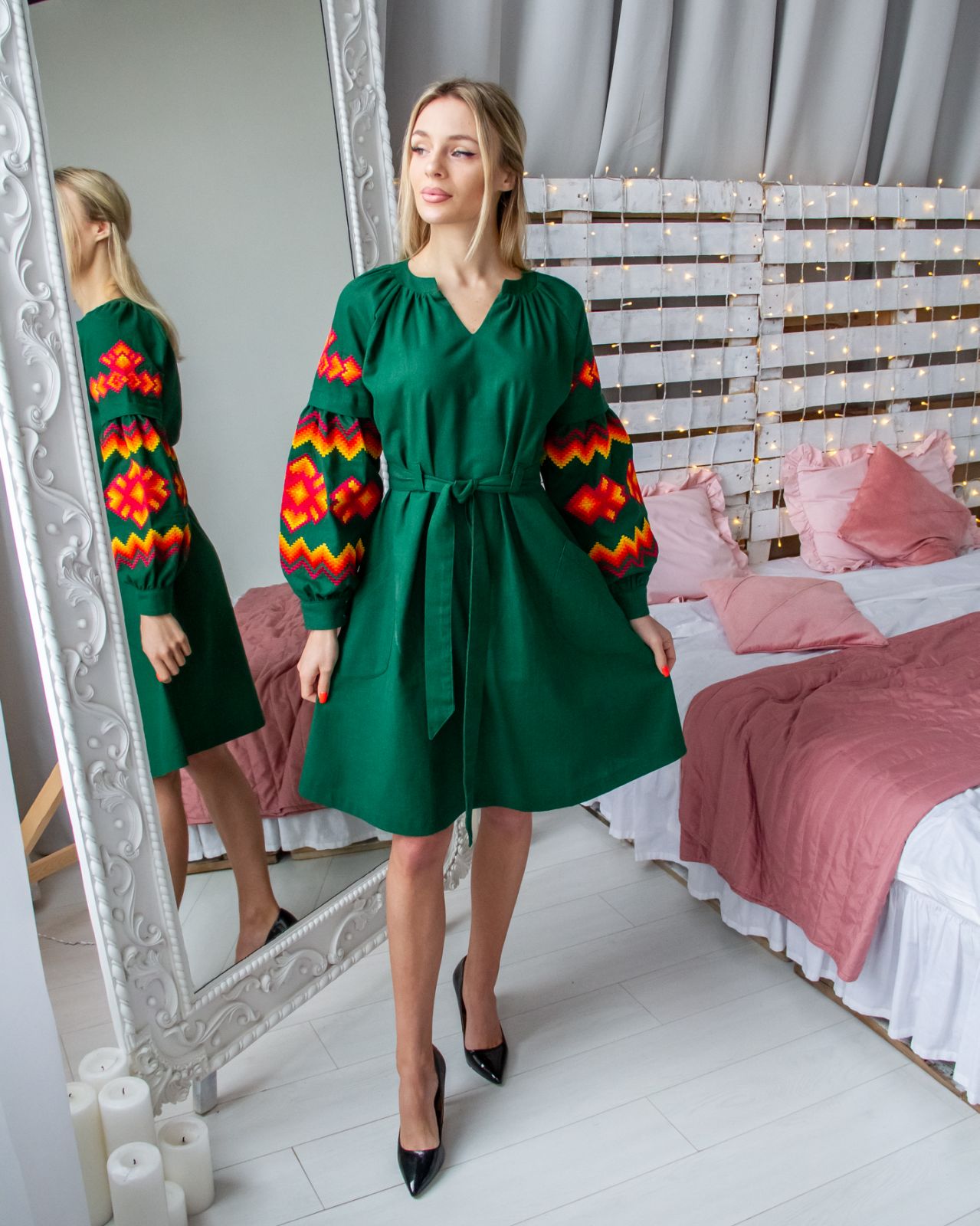 Сукня Христина (зелено-таракотова)