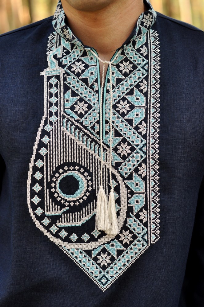 Чоловіча вишита сорочка Бандура (темно-синя)