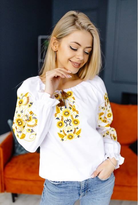 Жіноча вишиванка Вінок (біло-жовта)