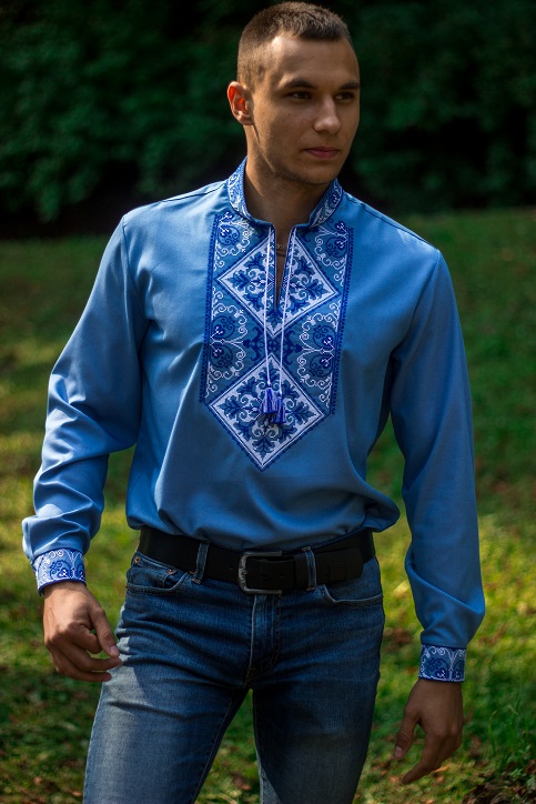 Чоловіча вишиванка Говерла (блакитно-біла)