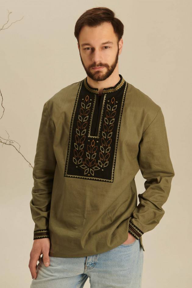 Чоловіча вишита сорочка Колос (хакі)