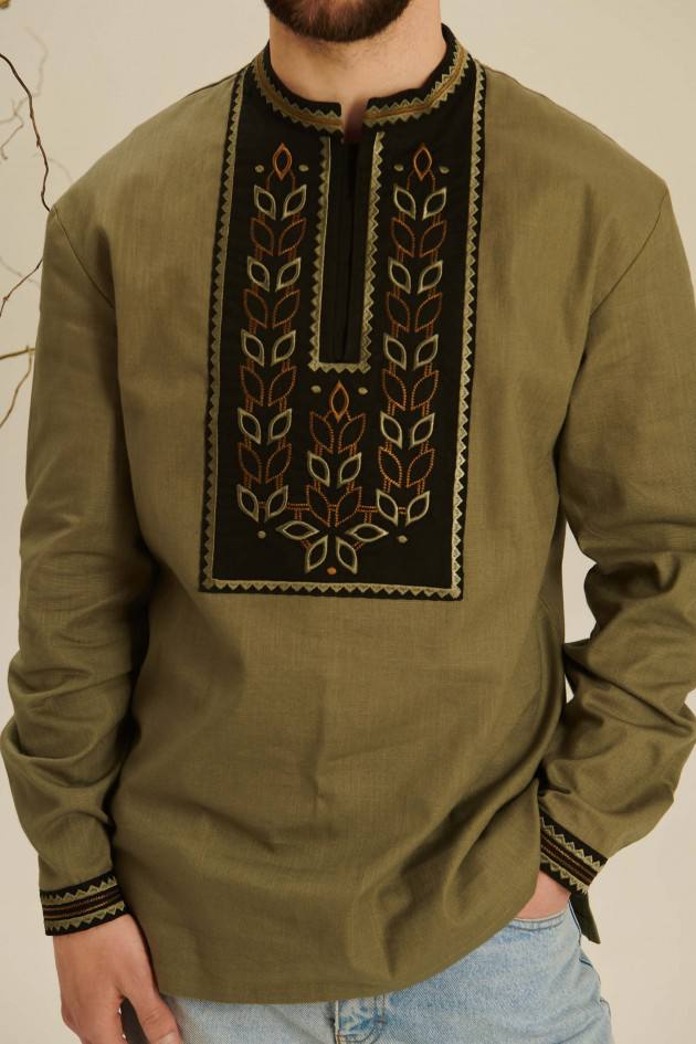 Чоловіча вишита сорочка Колос (хакі)
