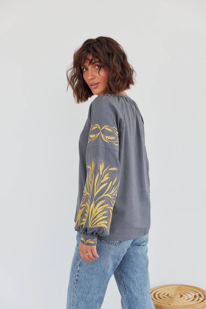 Жіноча вишиванка Колосся (сіра) hover image