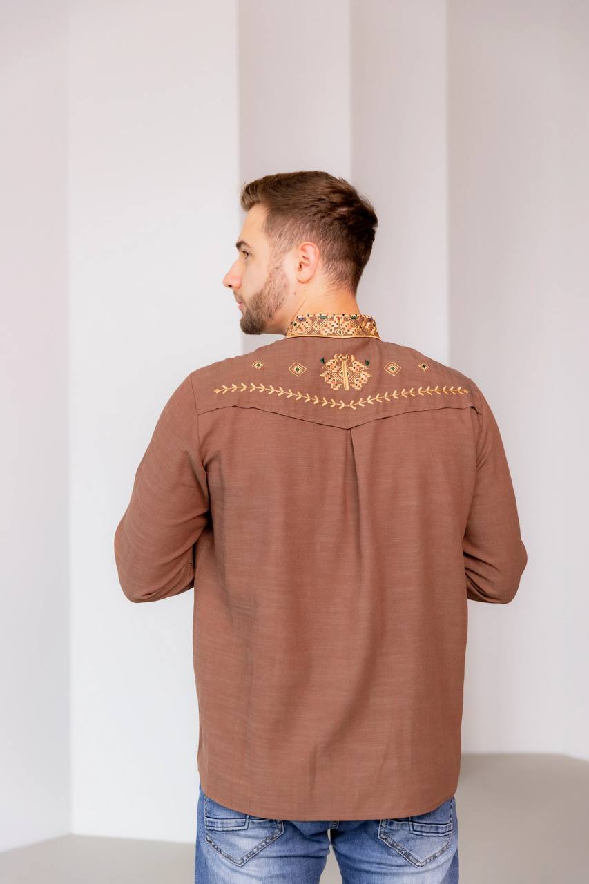 Чоловіча вишиванка Залісся (коричнева) hover image