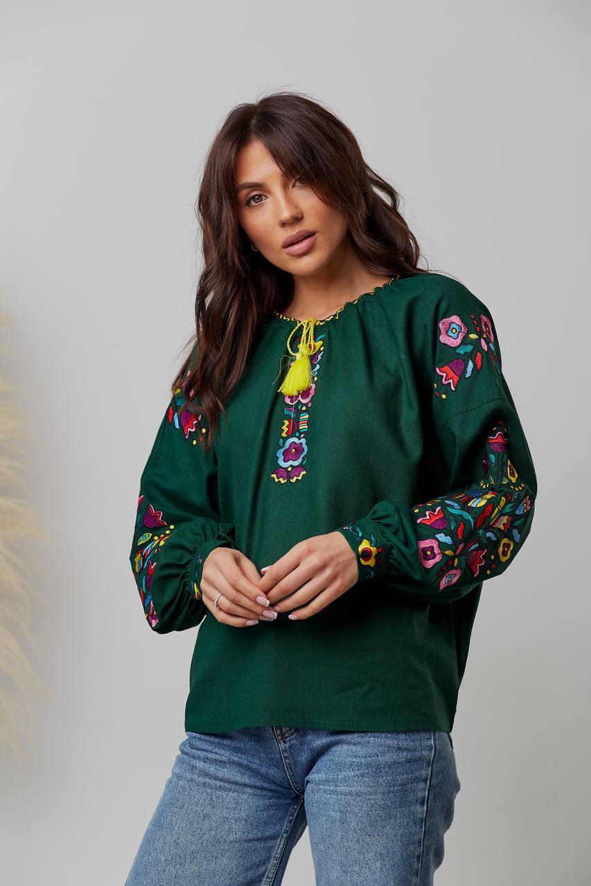 Жіноча вишиванка Гуцулка (зелена)