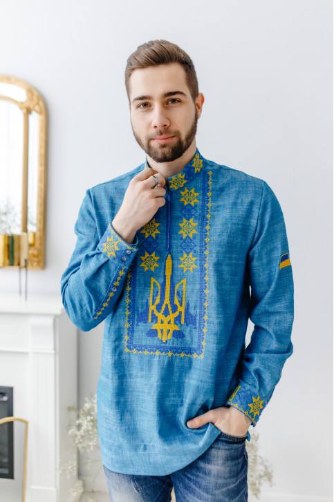 Чоловіча вишиванка Перемога (блакитна)