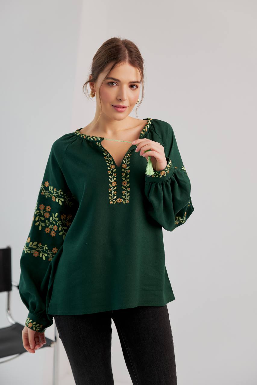 Жіноча вишита сорочка Подолянка (зелена)