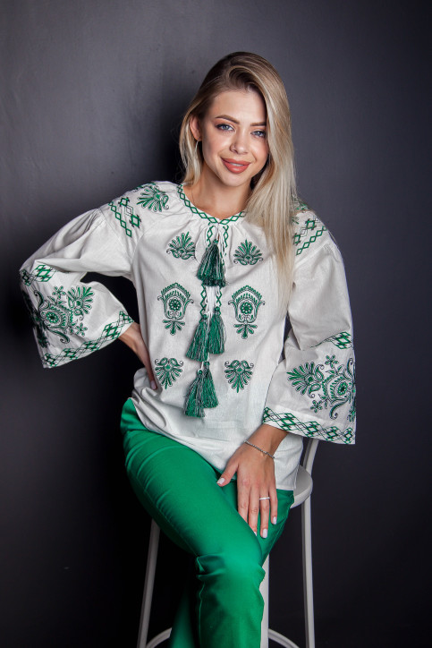 Жіноча вишиванка Полісся ( біло-зелена) hover image
