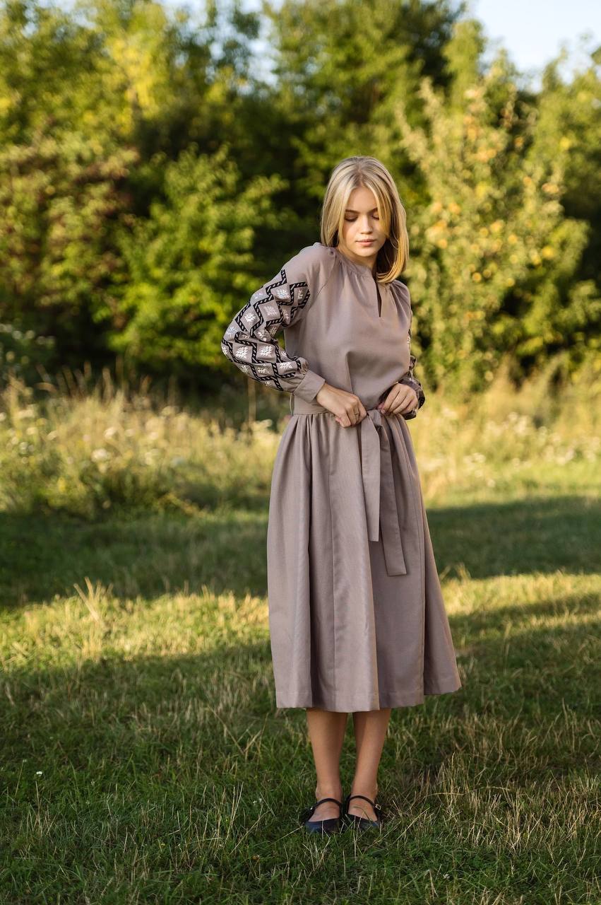 Жіноча вишита сукня Катря (мокко) hover image