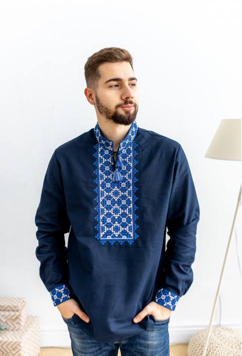 Чоловіча вишиванка Святослав ( темно-синя)