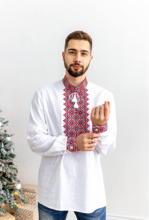 Чоловіча вишиванка Святослав (біло-червона)