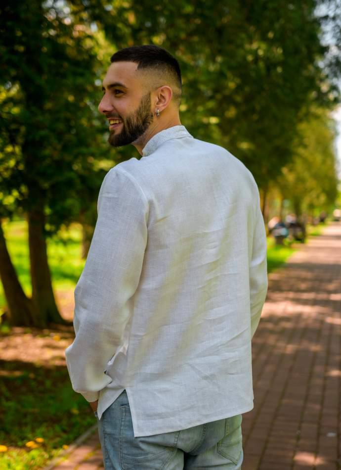 Чоловіча вишита сорочка Світанок (біла по білому) hover image