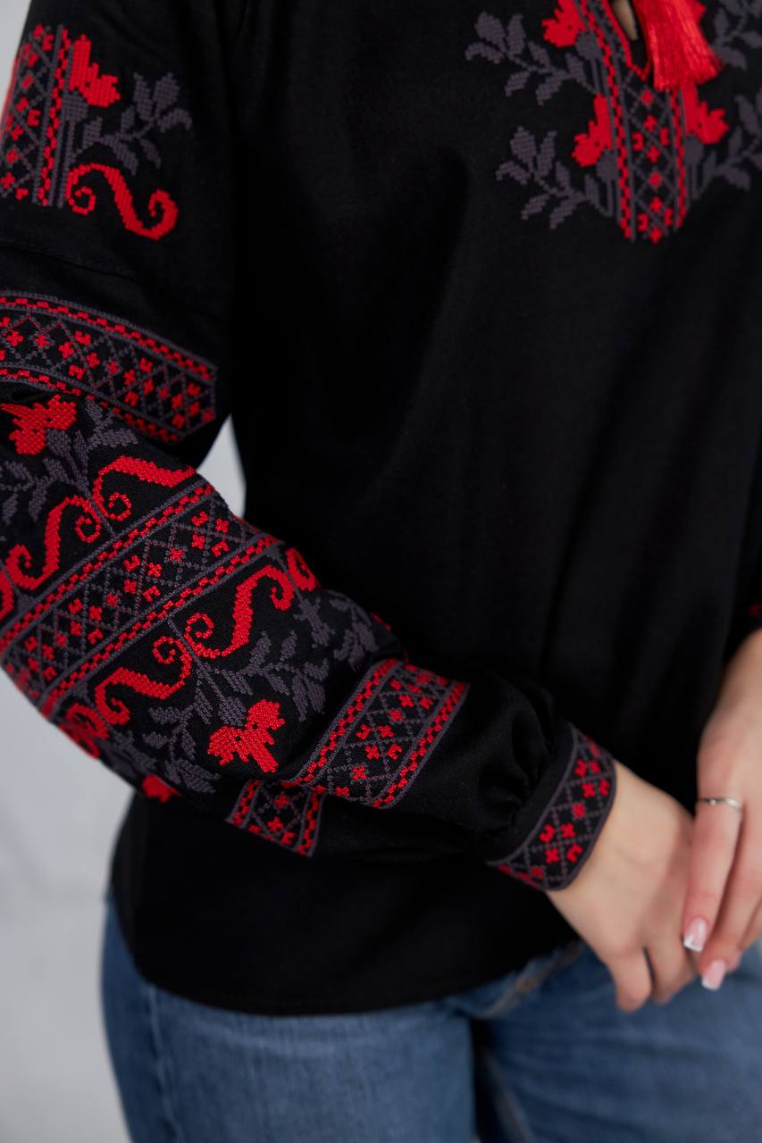 Жіноча вишиванка Стожари  (чорна)