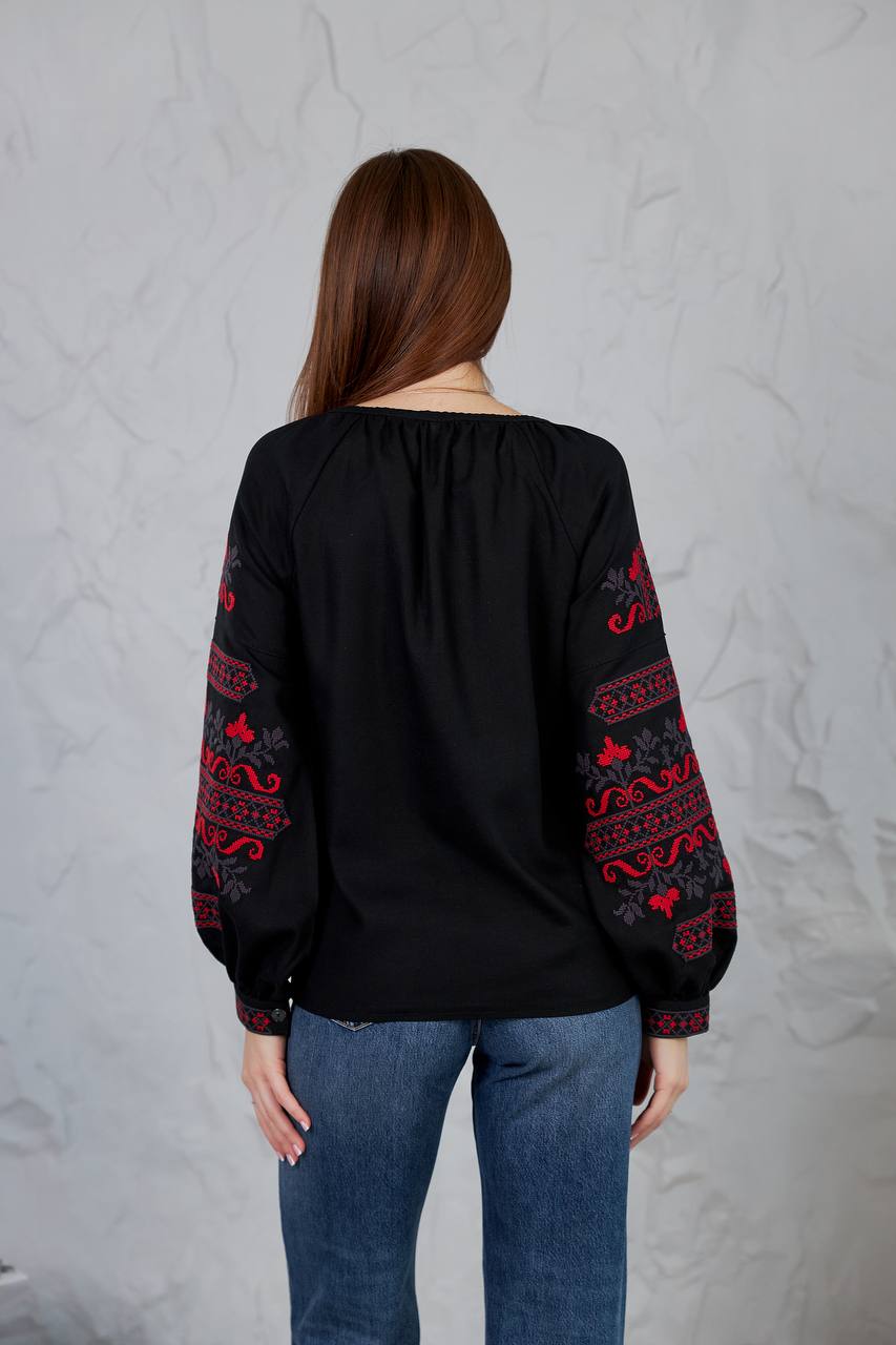 Жіноча вишиванка Стожари  (чорна)