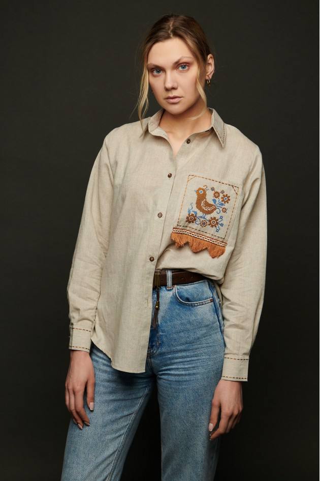 Жіноча вишиванка Сіла птаха (бежева)