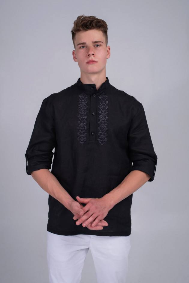 Чоловіча вишита сорочка Довбуш (чорна)