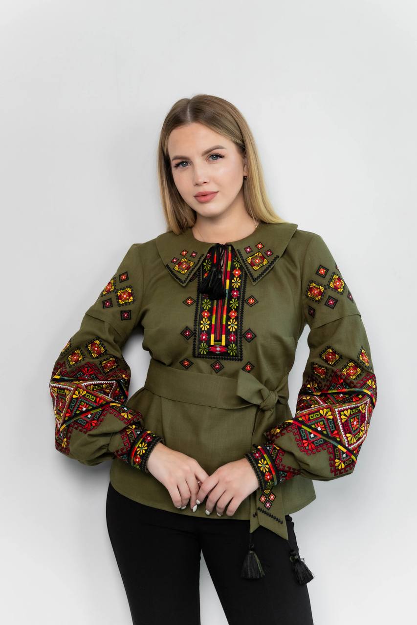 Жіноча вишита сорочка Карпатська (хакі)
