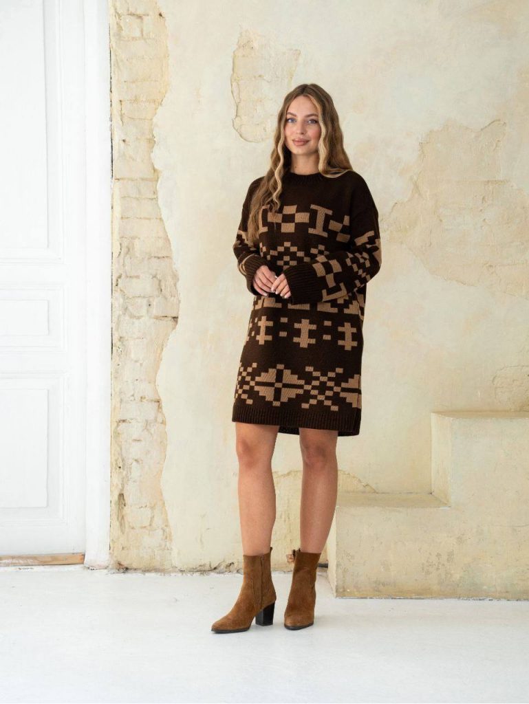 В'язана сукня Марена (шоколадна з коричневим)