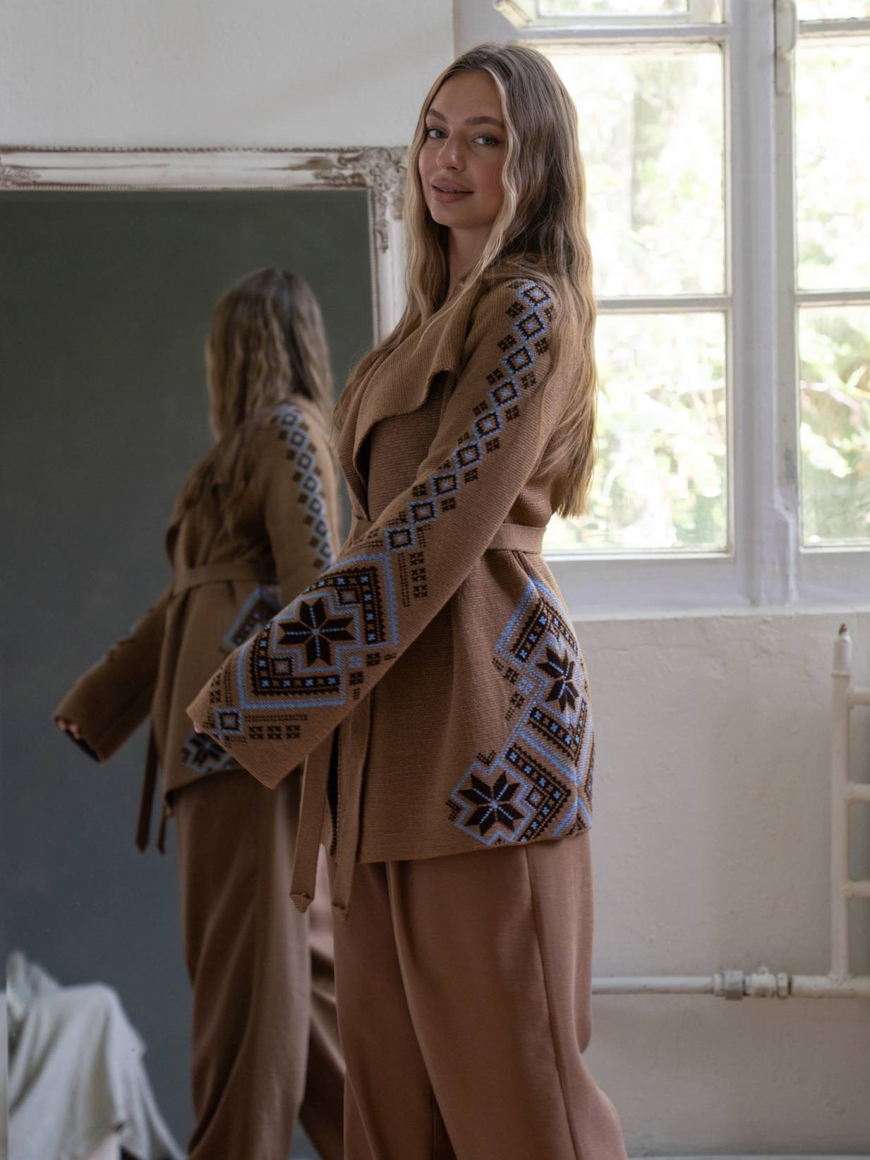 Кардиган “Вікторія” (коричневий з голубим)