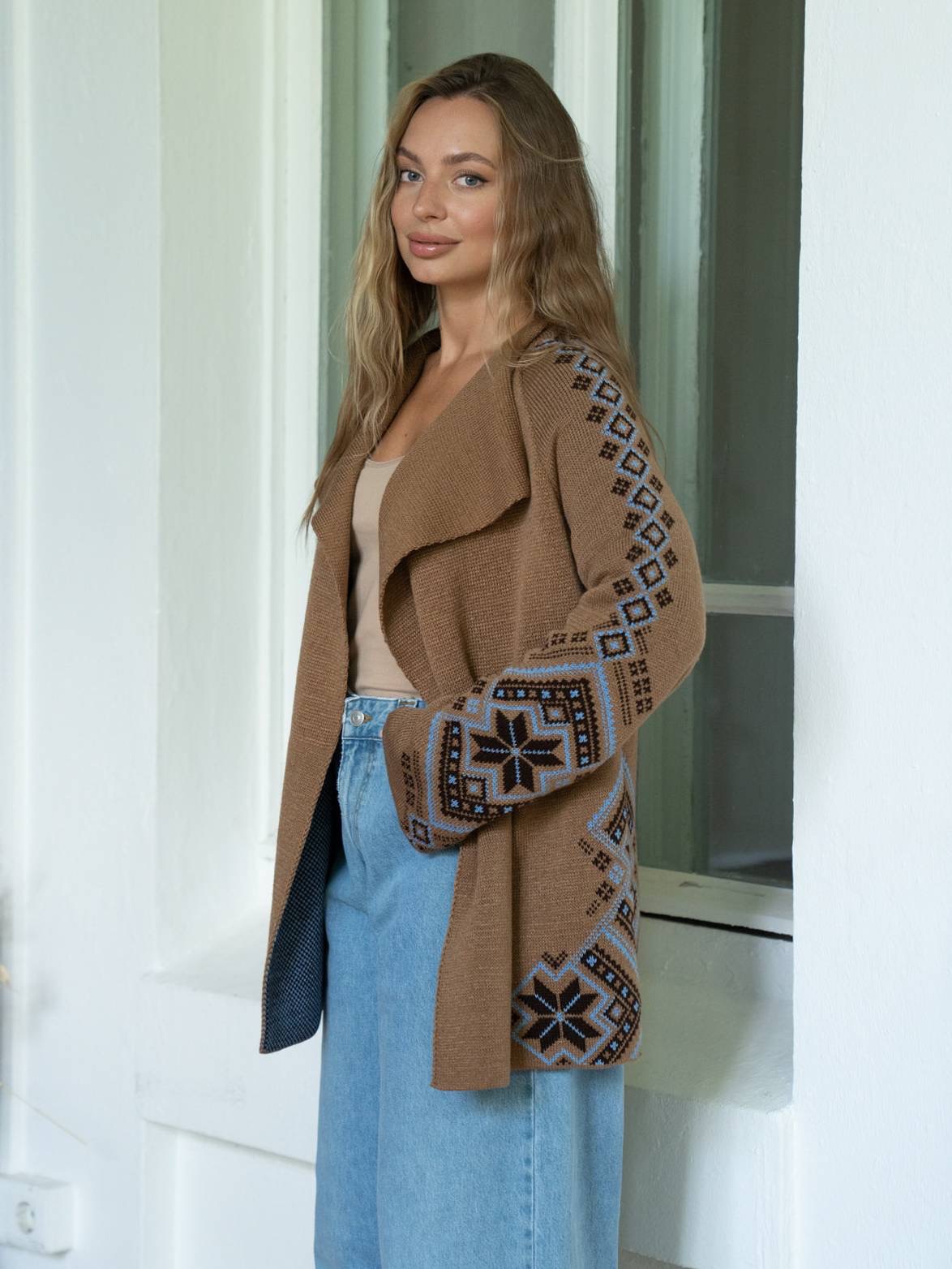 Кардиган “Вікторія” (коричневий з голубим)