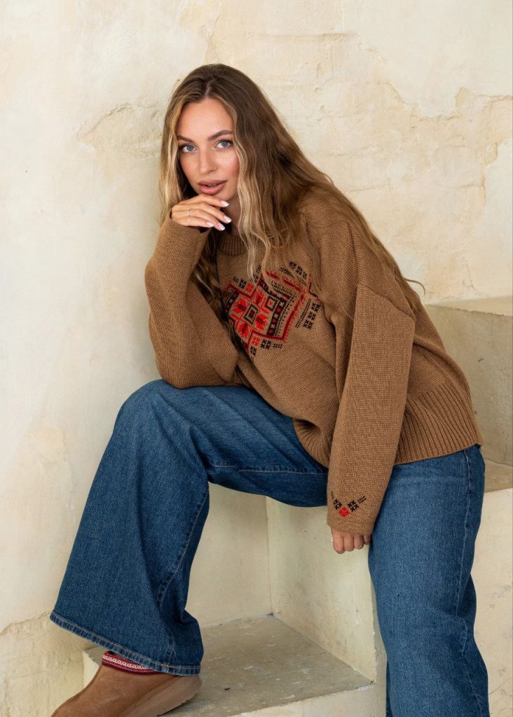 Джемпер Мрія (коричневий з червоним)