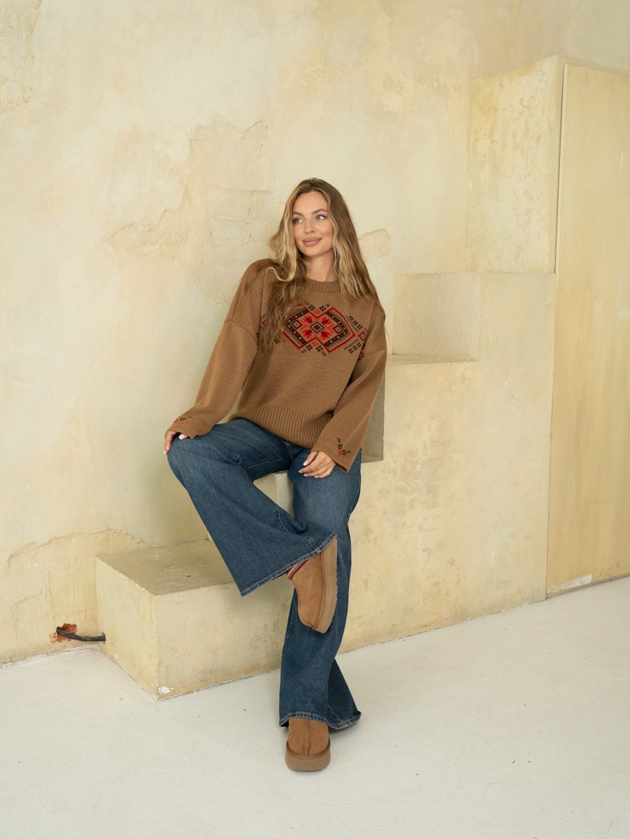 Джемпер Мрія (коричневий з червоним) hover image