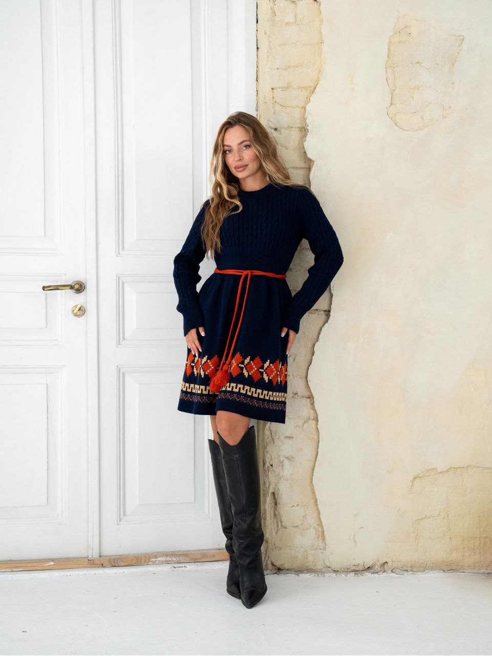 В’язана сукня Етно (темно-синя)