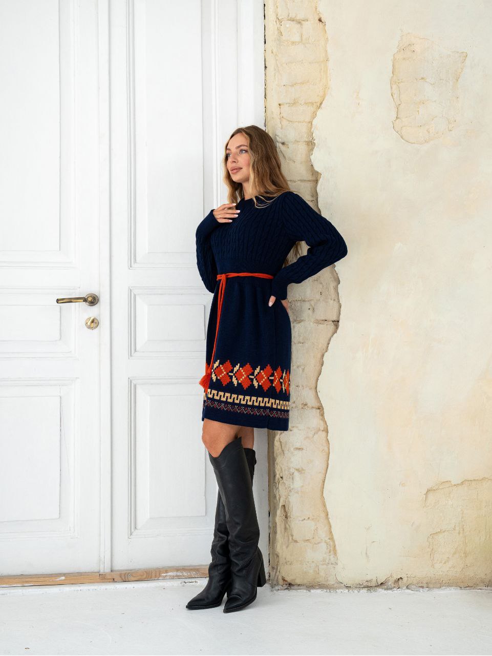В’язана сукня Етно (темно-синя)