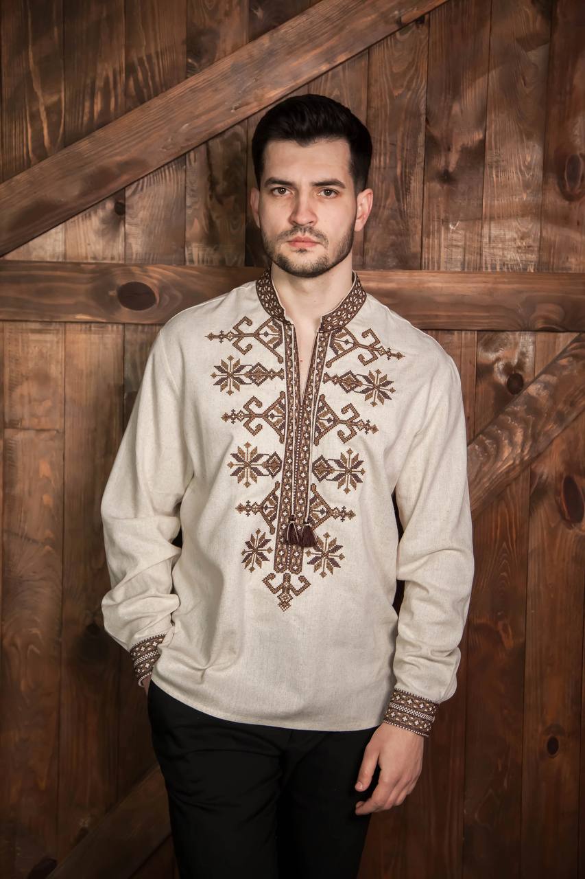 Чоловіча вишиванка Козацька (меланж- коричнева)