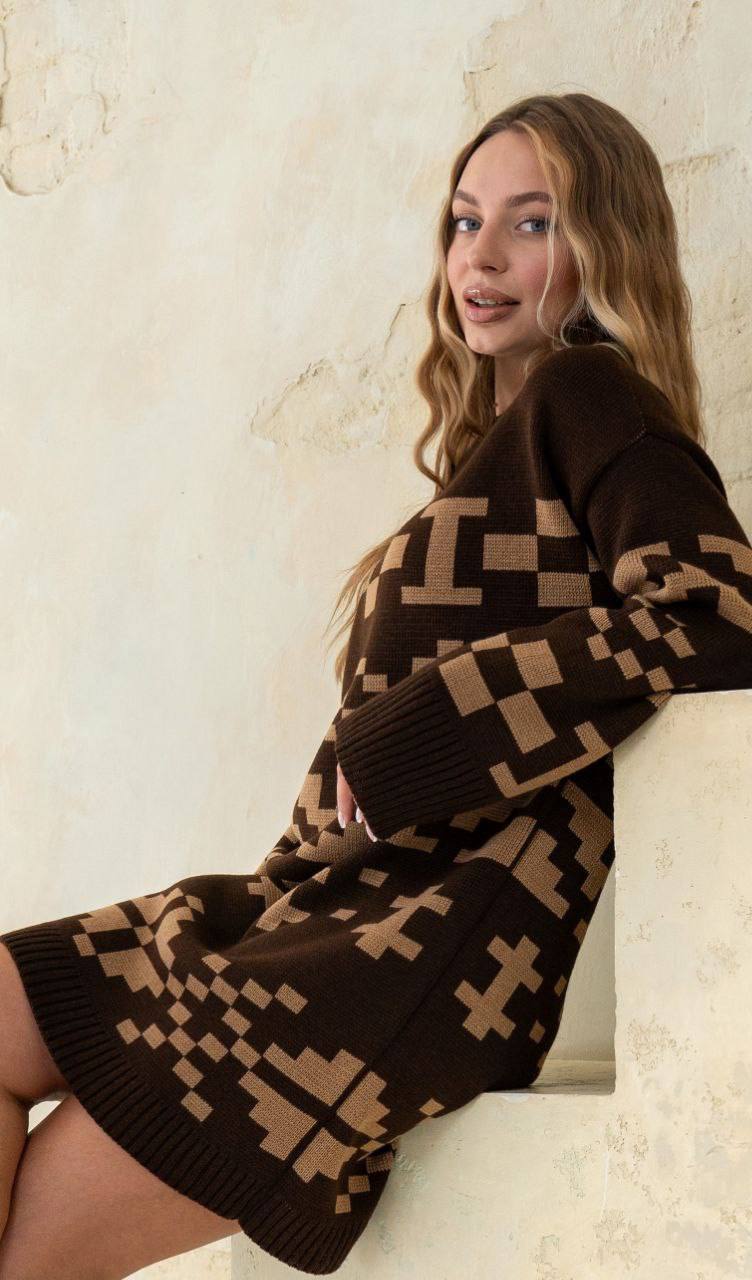 В’язана сукня Марена (шоколадна з коричневим) hover image