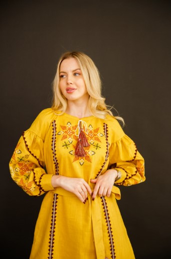 Жіноча вишита сукня Папороть (гірчична)